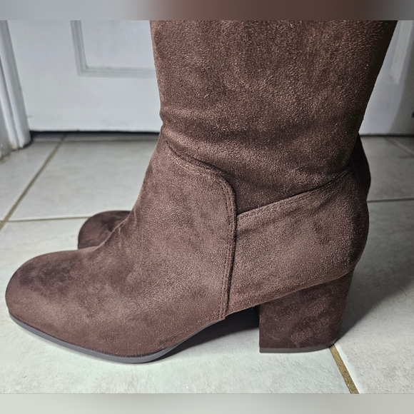 Christian Siriano Payless Dark Brown Faux Suede Thigh-high Boots Size 10Wide - Picture 7 of 14
